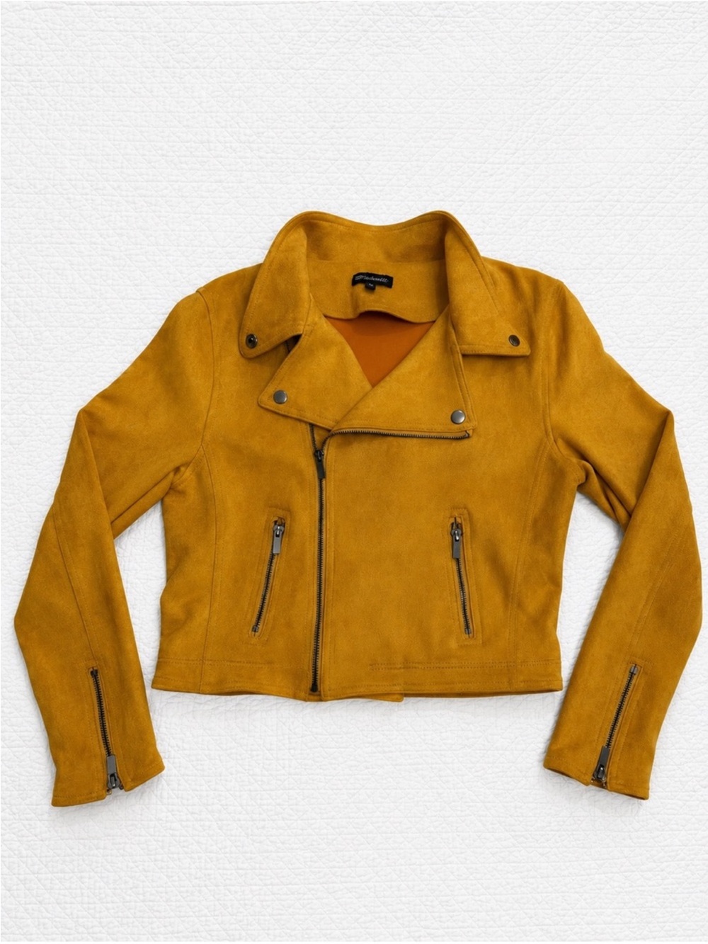 Shinestar Vegan Suede Mustard Moto Jacket Medium Like New